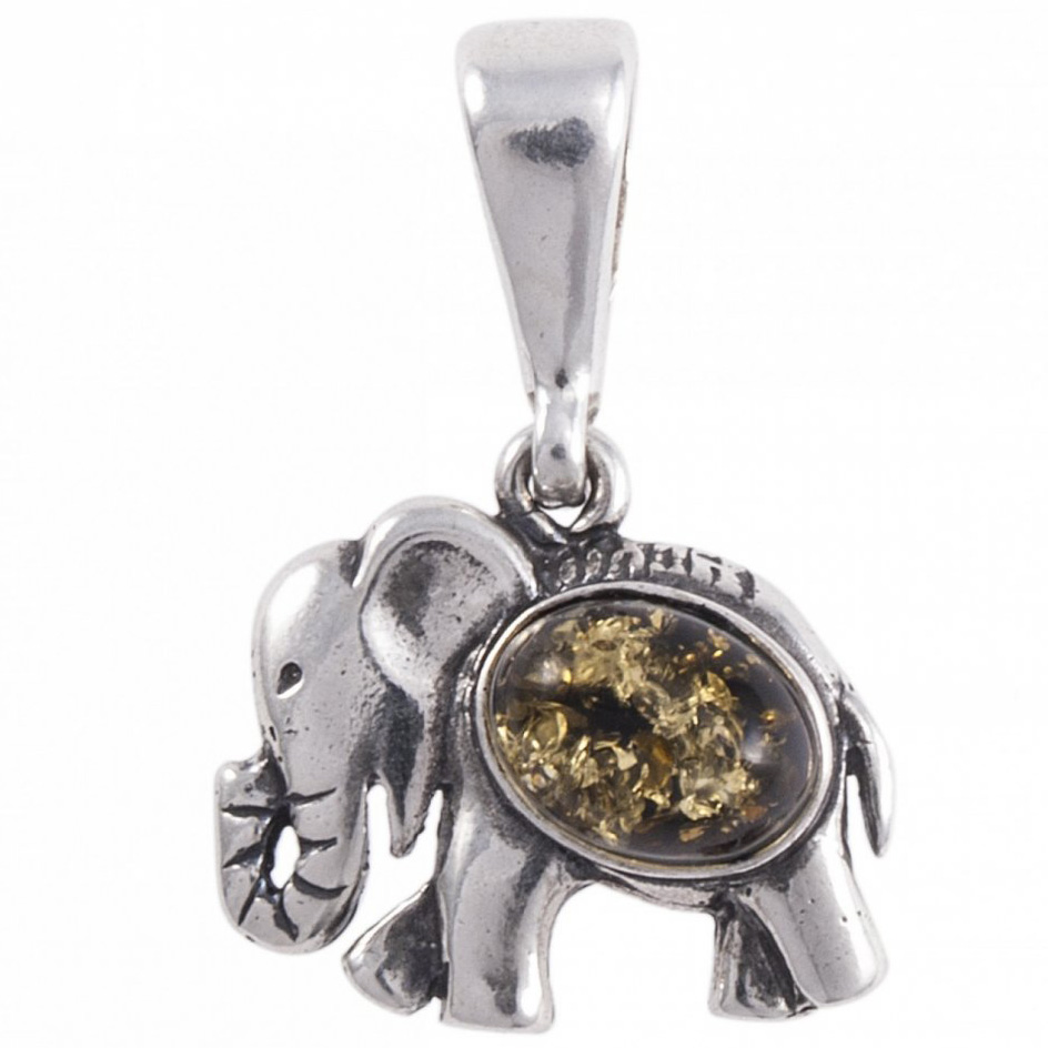 Кулон из серебра с янтарем «Слон»