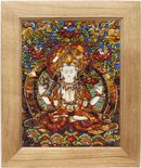 Panel with amber in combination with lurex and Swarovski stones “Four-armed Avalokiteshvara”