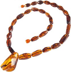 Amber beads with a large pendant stone