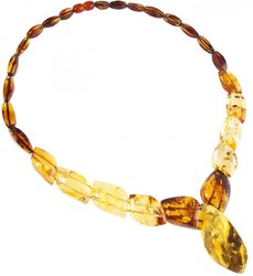 Bead necklace made of multi-colored amber