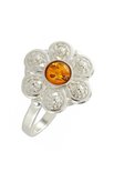 Срібний перстень з бурштиновим кабошоном «Квітка»