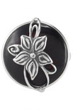 Кольцо с черненым серебром и темным янтарем «Солнечный цветок»