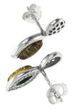 Серебряные серьги-пусеты с янтарем «Мирра»
