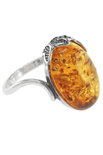 Серебряное кольцо с камнем янтаря «Полет бабочек»