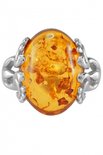 Перстень з бурштином в візерунчастій срібній оправі «Уляна»