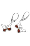 Серебряные сережки с янтарем «Бабочки»