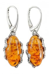 Earrings with amber in a silver frame “Cherry blossom”