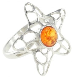Срібний перстень з бурштиновою вставкою «Зірочка»