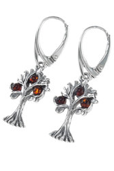 Silver earrings with amber cabochons “Apple trees”
