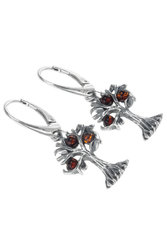 Silver earrings with amber cabochons “Apple trees”