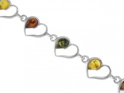 Срібний браслет з різнобарвним бурштином «Символ любові»