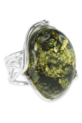 Кольцо с зеленым янтарем в серебре «Клара»