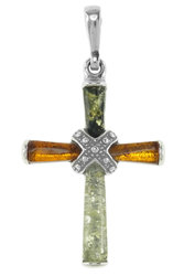Silver cross with amber inserts