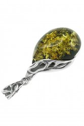 Кулон из серебра с зеленым янтарем «Весна»