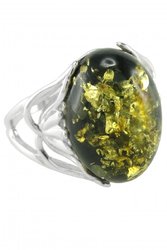 Перстень з зеленим бурштином в сріблі «Олівія»