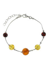 Silver bracelet with amber balls “Kira”