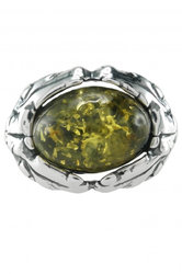 Серебряное кольцо с янтарем «Весенняя листва»