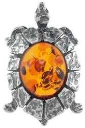 Серебряная брошь с камнем янтаря «Черепаха»