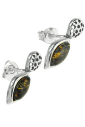 Серебряные серьги-пусеты с янтарем «Мирра»
