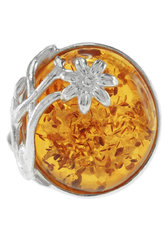 Перстень з каменем бурштину в сріблі «Подих літа»