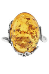 Серебряное кольцо с камнем янтаря «Полет бабочек»