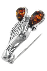 Silver brooch with amber “Zebra”