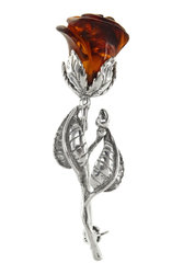 Серебряная брошь с янтарем «Янтарная роза»