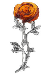 Срібна брошка «Троянда з бурштину»