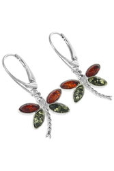 Серебряные сережки с янтарем «Стрекозы»