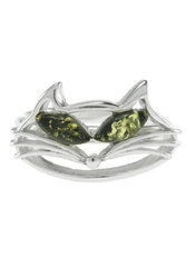 Перстень зі срібла і бурштину «Котячі очі»