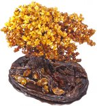 Дерево Бонсай с декоративной подставкой и крупными камнями янтаря