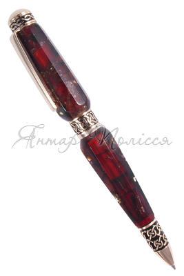 Граненая янтарная шариковая ручка с фурнитурой «Этно»