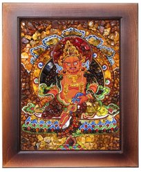 Panel with amber in combination with Swarovski stones and Dzambhala lurex