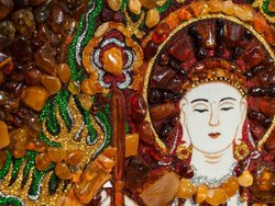 Panel with amber in combination with Swarovski stones and Kshitigarbha lurex
