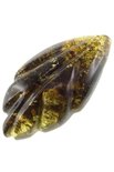 Leaf brooch made of solid green amber