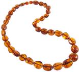 Beads made of amber stones in a cognac shade “Crumpled Cherry”