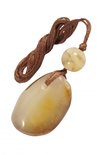 Polished amber stone pendant with a ball on a waxed thread