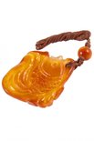 Кулон з бурштину «Золота рибка» на воскуваній мотузці