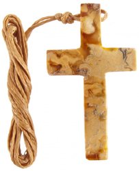 Amber cross on wax thread