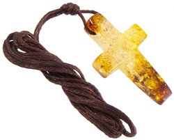 Amber cross on wax thread
