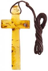 Amber cross (long) on wax thread