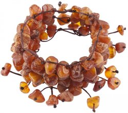 Multi-row braided bracelet made of polished dark amber stones