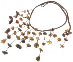 Amber stone beads on waxed thread