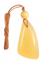 Triangular-shaped amber stone pendant with a ball