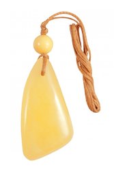 Triangular-shaped amber stone pendant with a ball