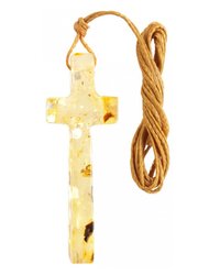 Cross made of light amber (long) on waxed thread