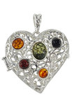 Медальйон з бурштину та срібла «Серце»