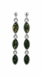 Сережки-ланцюжки з зеленим камінням бурштину