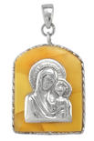 Ладанка из серебра и янтаря «Богородица с младенцем»