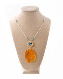 Silver necklace with amber, topaz, turquoise and quartz "Rose"